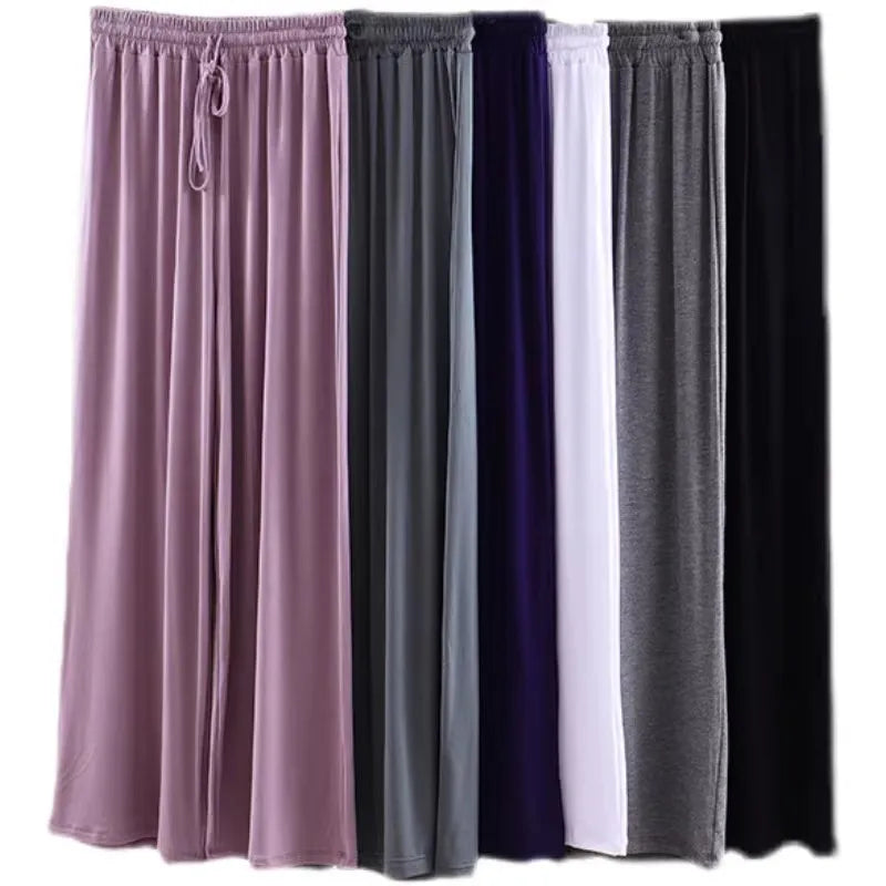 Women's soft ice silk wide leg pants High waist loose comfortable straight leg casual pants suitable for outdoor black pants
