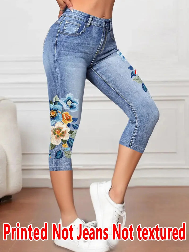 8233 [Printed Pants - Not Denim Fabric] Printed Legging - Not Denim Fabric, Not Textured, New Women's Capri Leggings,