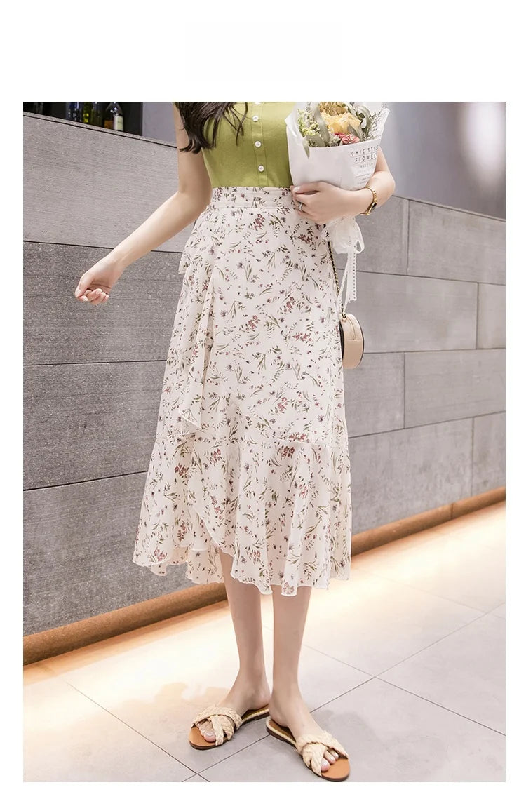 Summer Beach Skirt for Women Floral Print Gown
