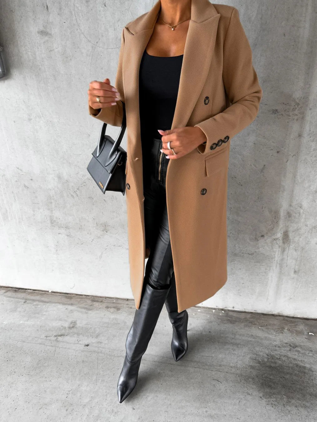 Women Wool Coats Long Jacket Double Breasted Turn Down Collar Woolen Overcoat Autumn Winter Vintage Office Lady Outerwear