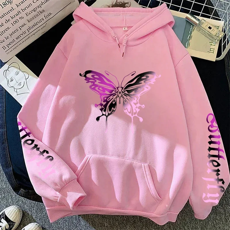 Women's Butterfly Print Hoodie – Soft, Cozy & Whimsical Graphic Sweatshirt