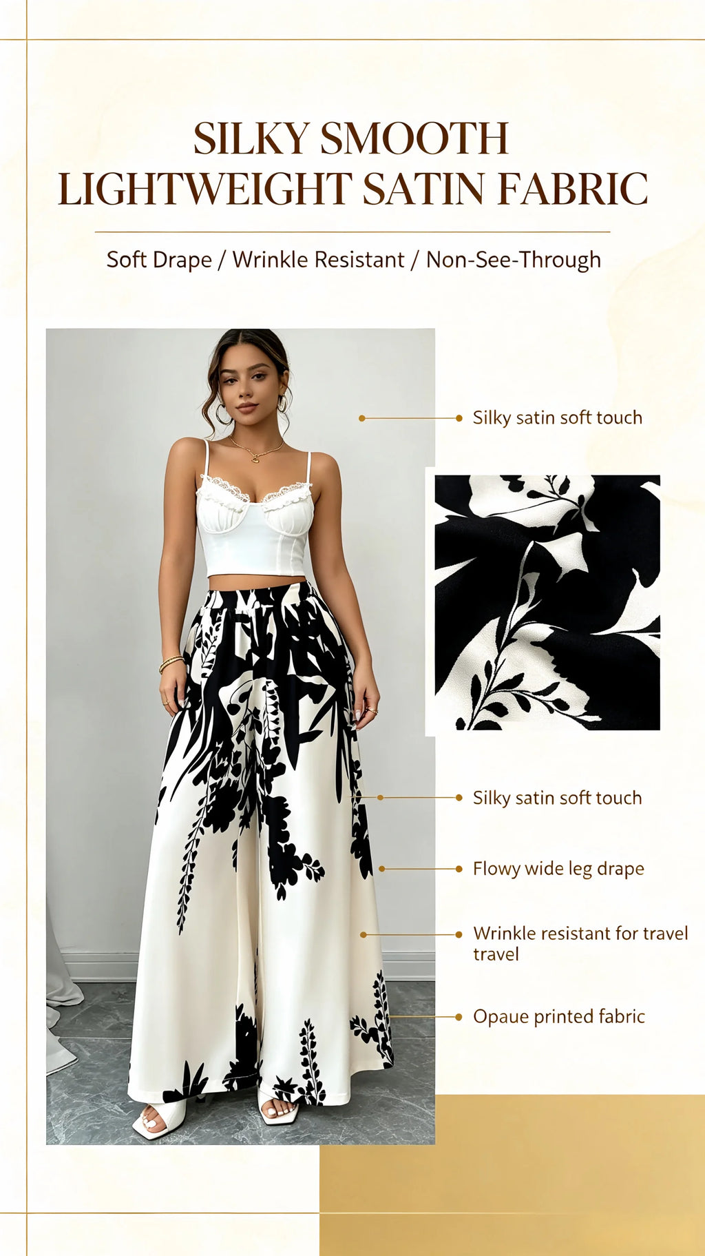 Women Black Ink Floral Print Wide Leg Pants