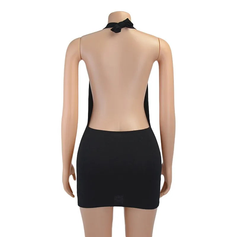 Women Sleeveless Backless Mini Skirt Dress 2023 Y2K Summer Bodycon Hang Neck Elegant Sexy Outfits Ladies Party Club Sundress