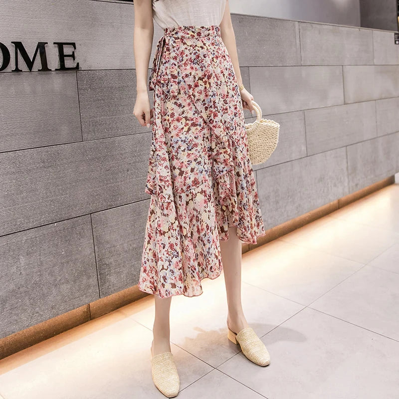 Summer Beach Skirt for Women Floral Print Gown