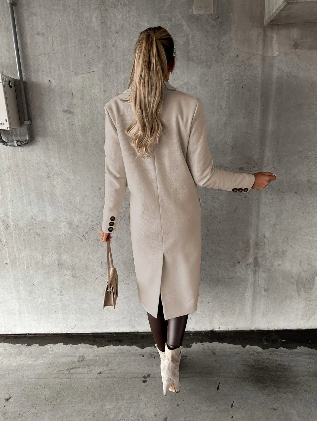 Women Wool Coats Long Jacket Double Breasted Turn Down Collar Woolen Overcoat Autumn Winter Vintage Office Lady Outerwear