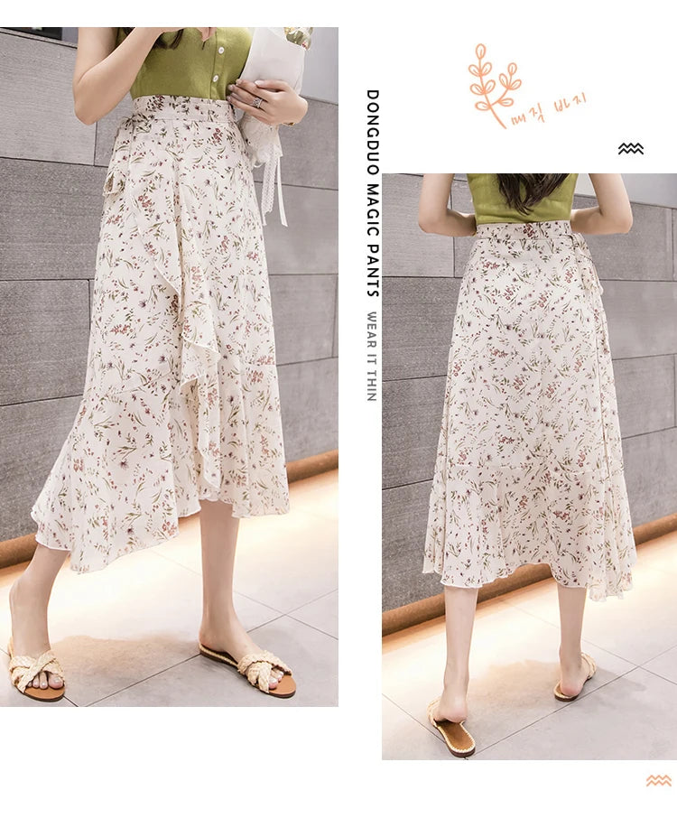 Summer Beach Skirt for Women Floral Print Gown