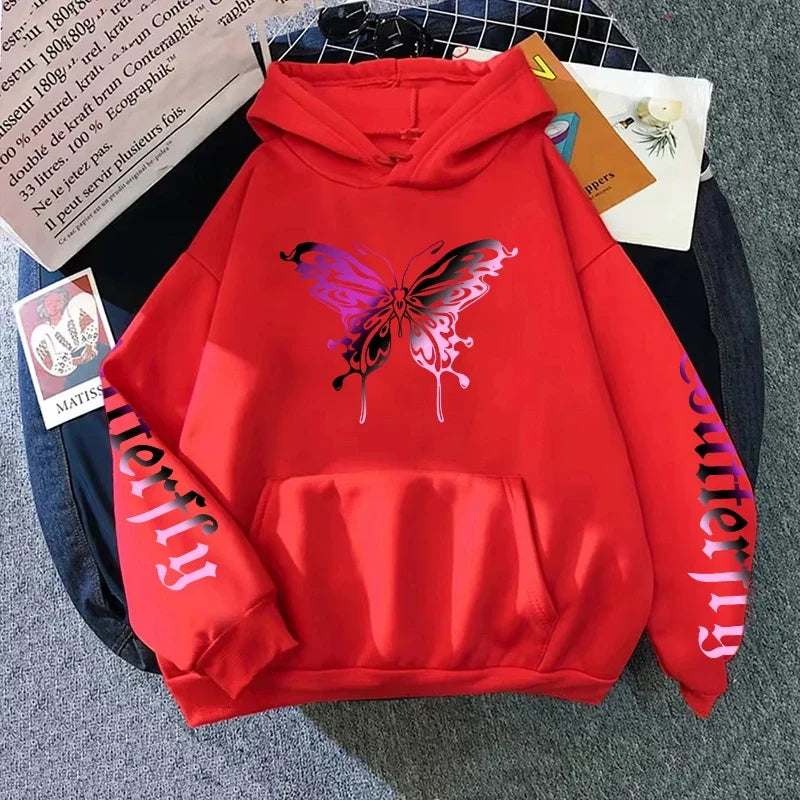 Women's Butterfly Print Hoodie – Soft, Cozy & Whimsical Graphic Sweatshirt