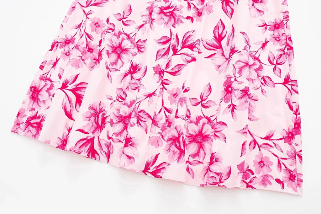 Sweet Pink Floral Print, Pleated Skirt (FREE SHIPPING)