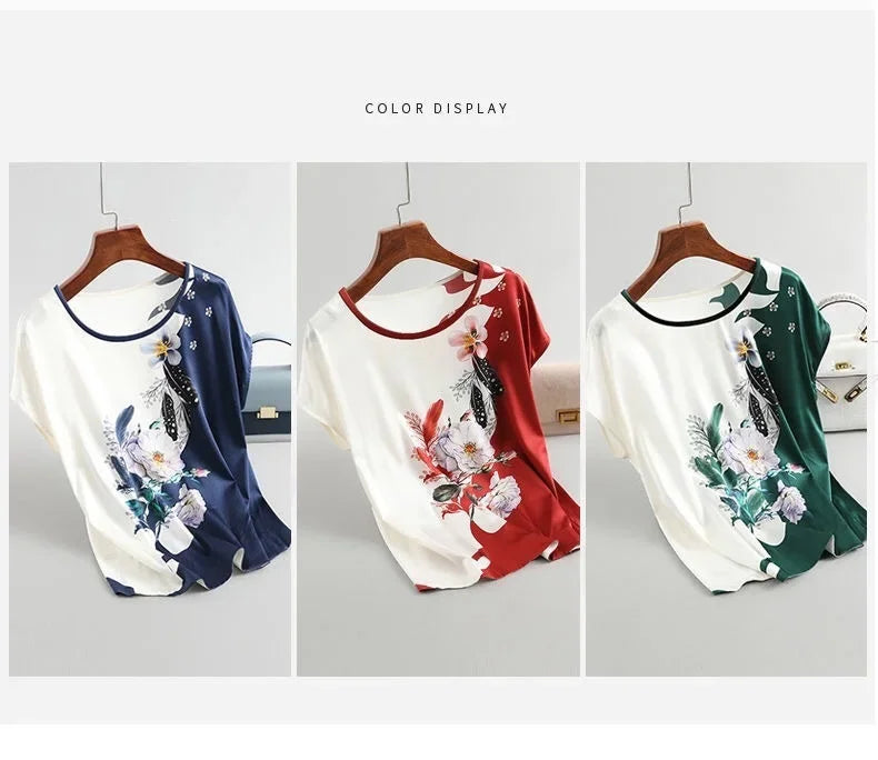 Plus Size Women's Silk Satin Print Blouse (FREE SHIPPING)