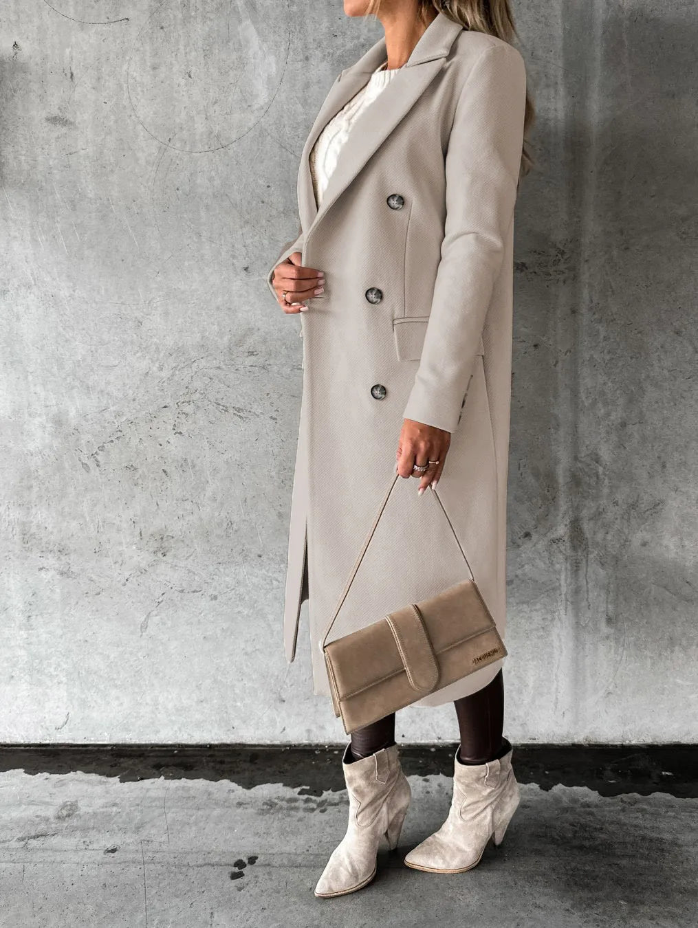 Women Wool Coats Long Jacket Double Breasted Turn Down Collar Woolen Overcoat Autumn Winter Vintage Office Lady Outerwear