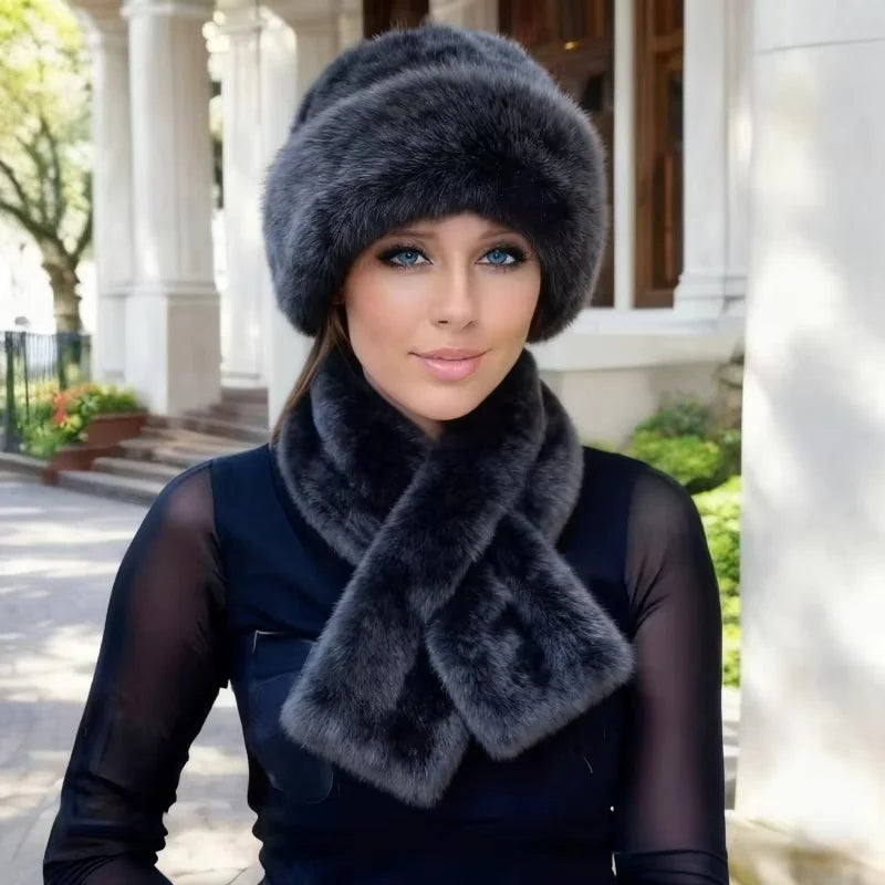 Faux Fur Bucket Hat & Scarf Set – Plush Winter Matching Set for Women
