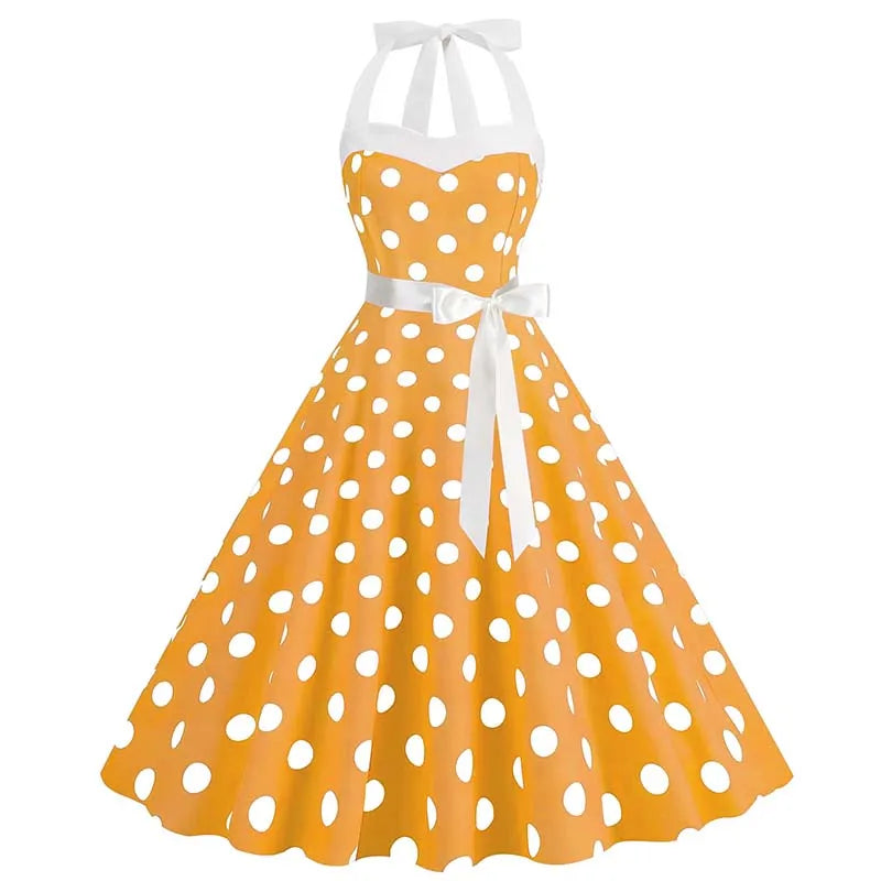 Women's Vintage Polka Dot Party Dress with Belt – 50s/60s Retro Charm