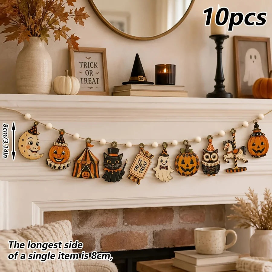 10 vintage Halloween wooden banners
