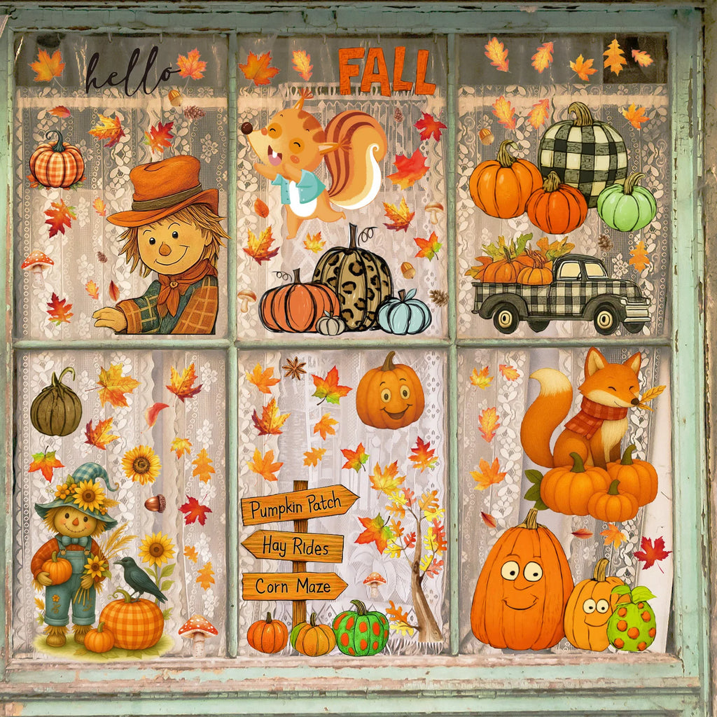 Fall Window Clings Autumn Reusable Thanksgiving Decor