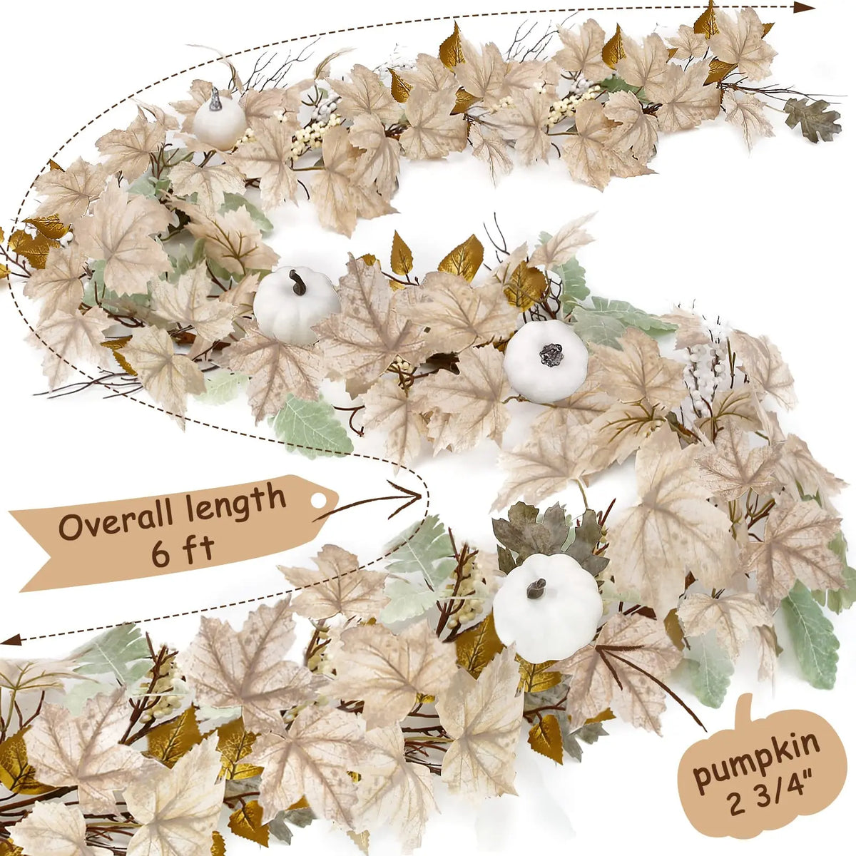 1.75m Maple Leaf Pumpkin Berry garland - Thanksgiving Harvest decoration