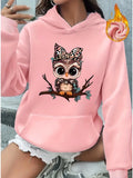 2025 Autumn and Winter Women's Cute Cartoon Owl Hoodie Comfortable Pullover Fashion Autumn and Winter Casual Sweatshirt Pattern