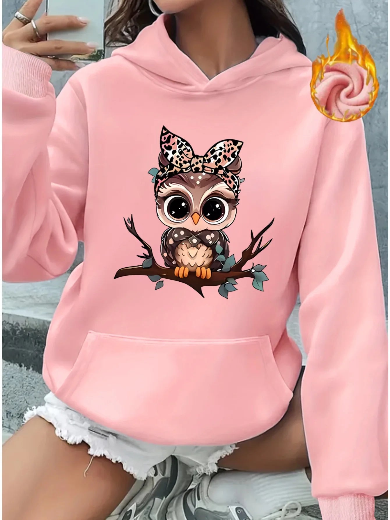 2025 Autumn and Winter Women's Cute Cartoon Owl Hoodie Comfortable Pullover Fashion Autumn and Winter Casual Sweatshirt Pattern