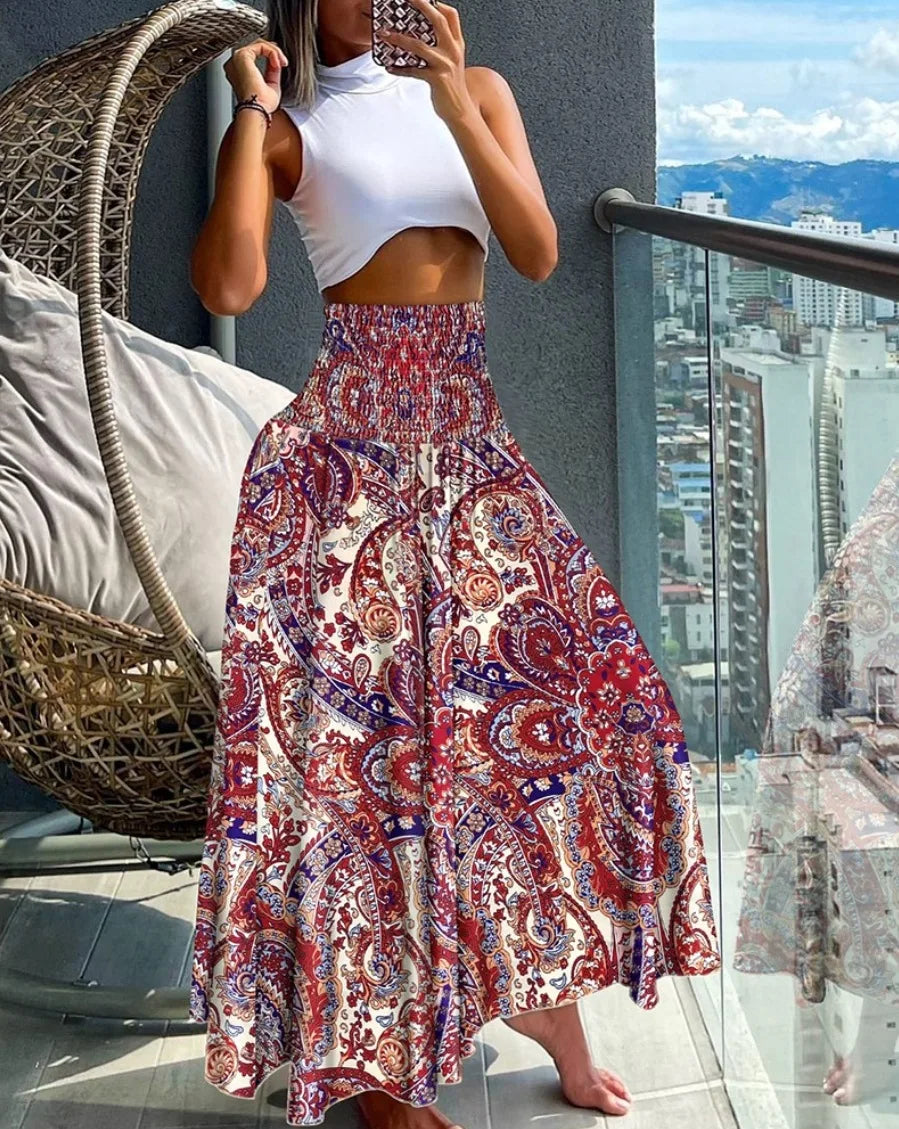Women's High-Waist Boho Print Long Skirt (FREE SHIPPING)