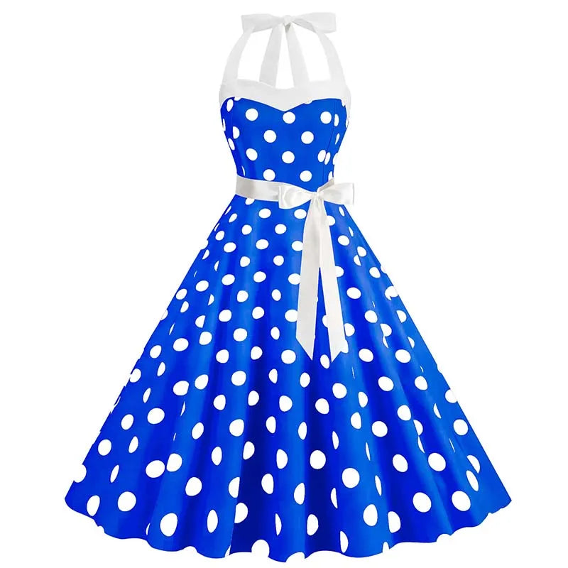 Women's Vintage Polka Dot Party Dress with Belt – 50s/60s Retro Charm