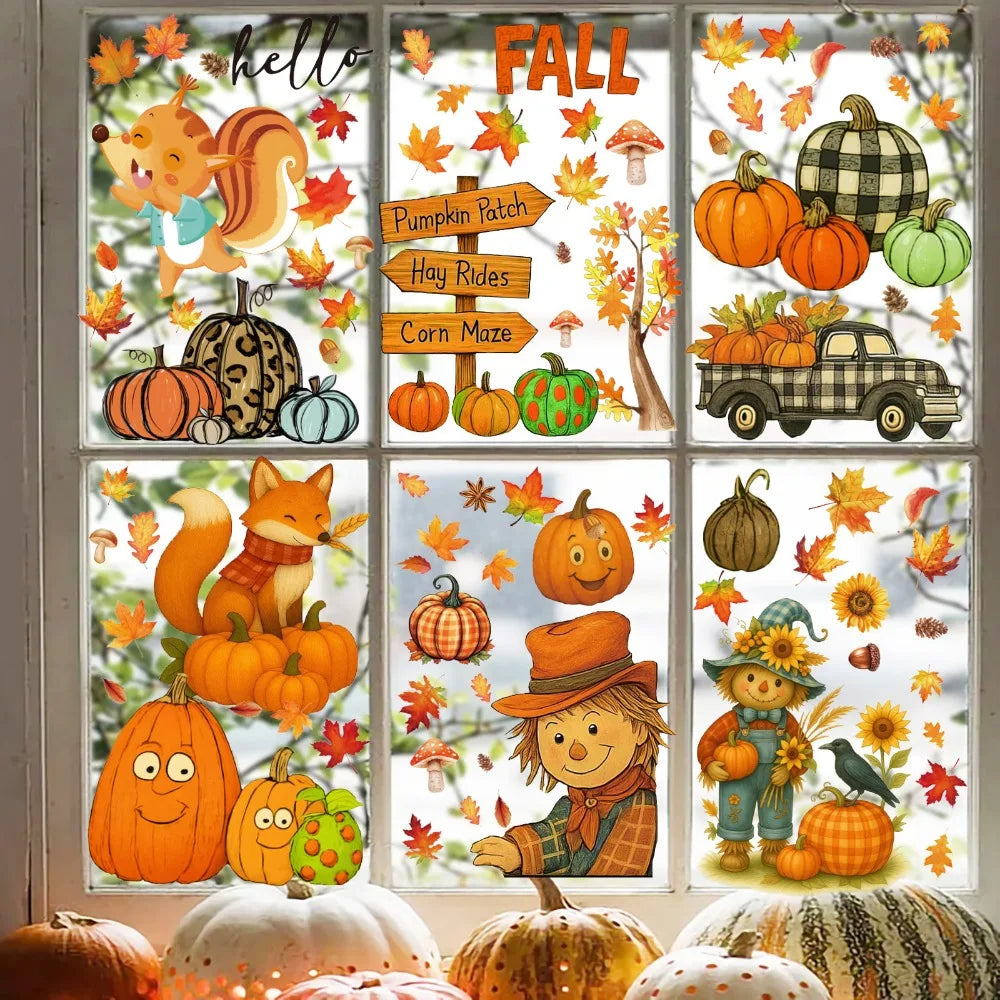 Fall Window Clings Autumn Reusable Thanksgiving Decor