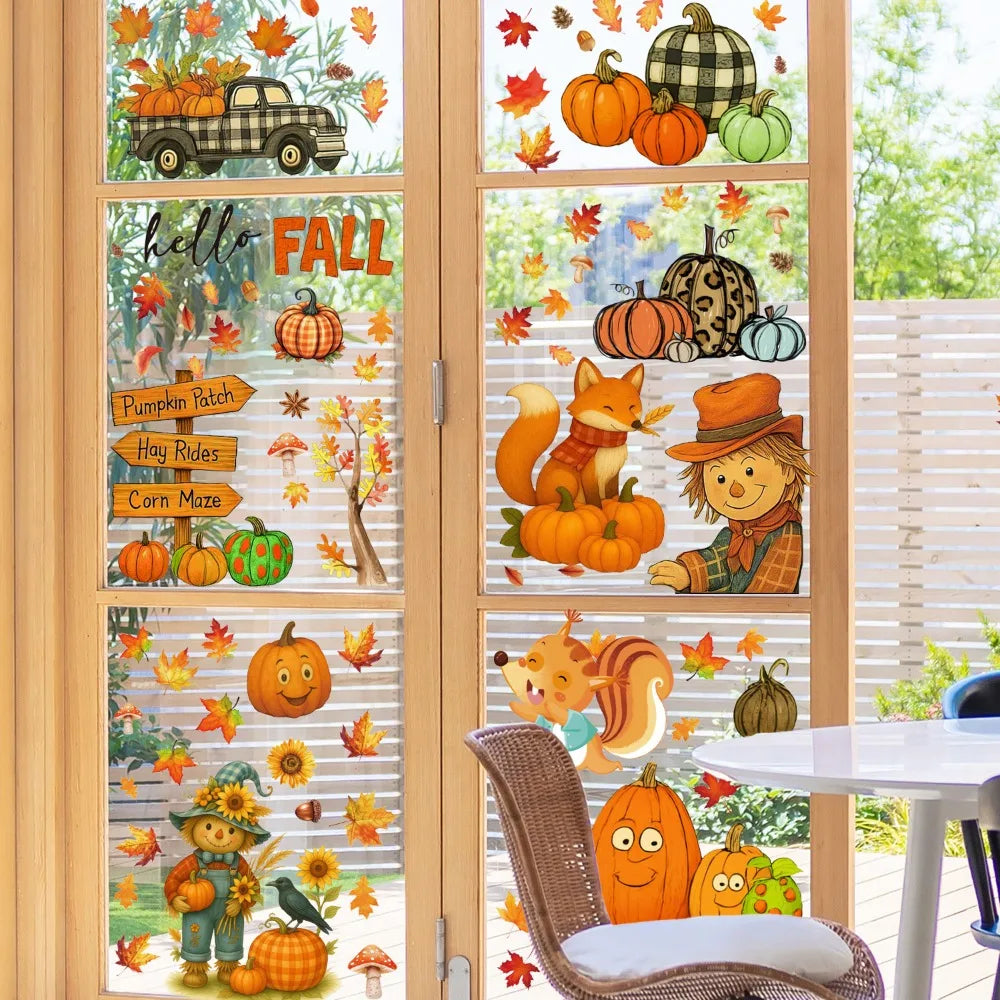 Fall Window Clings Autumn Reusable Thanksgiving Decor