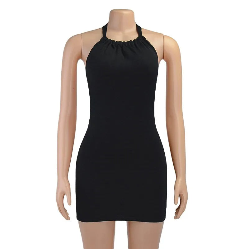 Women Sleeveless Backless Mini Skirt Dress 2023 Y2K Summer Bodycon Hang Neck Elegant Sexy Outfits Ladies Party Club Sundress