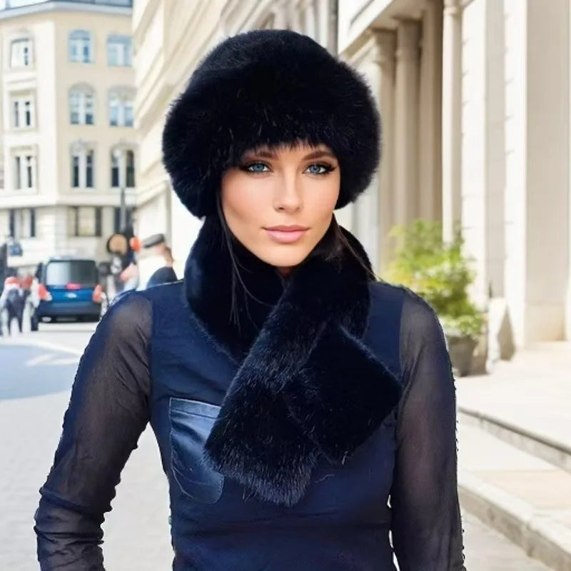Faux Fur Bucket Hat & Scarf Set – Plush Winter Matching Set for Women