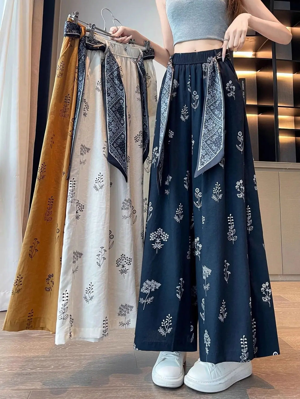 Women's Retro Comfortable Pants Printed Thin Office Lady Fashion New Arrival Trendy Breathable