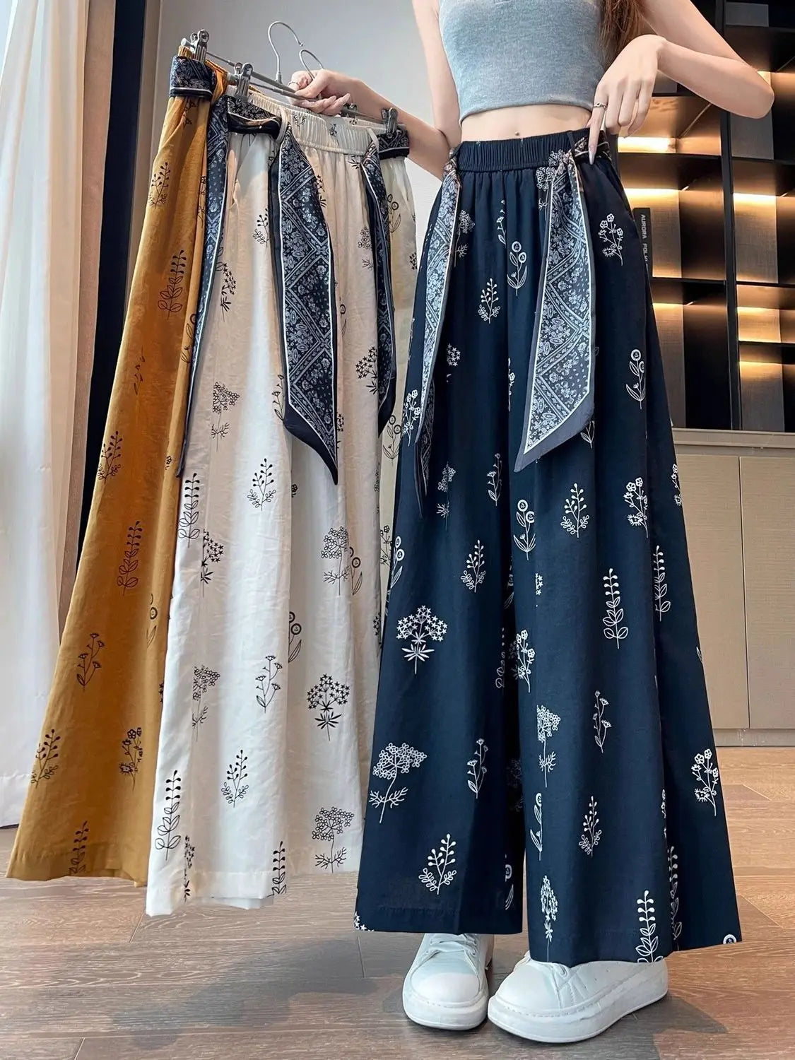 Women's Retro Comfortable Pants Printed Thin Office Lady Fashion New Arrival Trendy Breathable