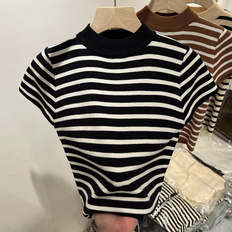 Half Turtleneck Pullover Striped Sweater (FREE SHIPPING)