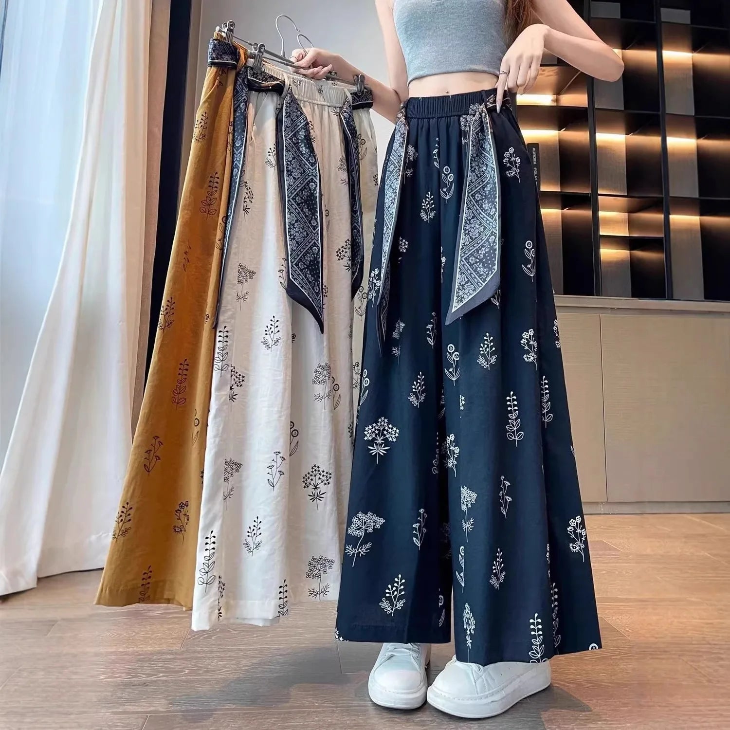 Women's Retro Comfortable Pants Printed Thin Office Lady Fashion New Arrival Trendy Breathable