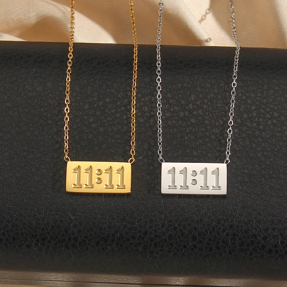 11:11 Make a wish Square Pendant Necklace for Woman Stainless Steel Gold Silver Color Necklace