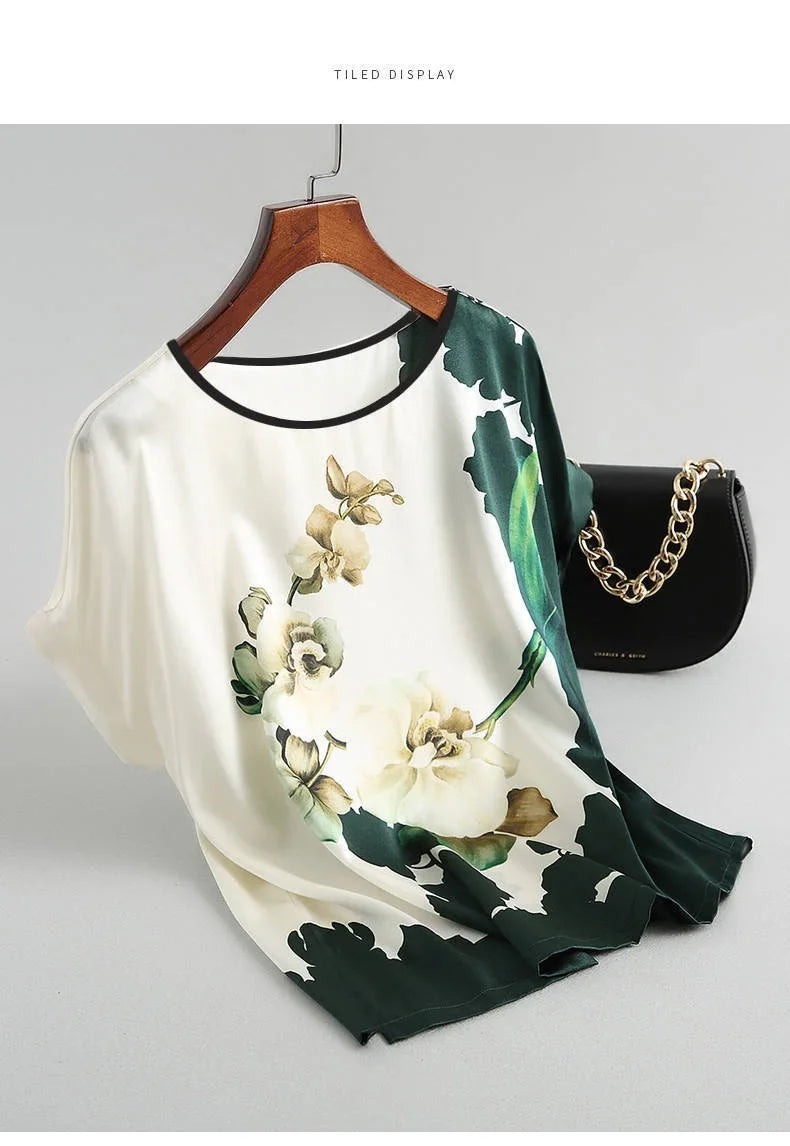 Plus Size Women's Silk Satin Print Blouse (FREE SHIPPING)