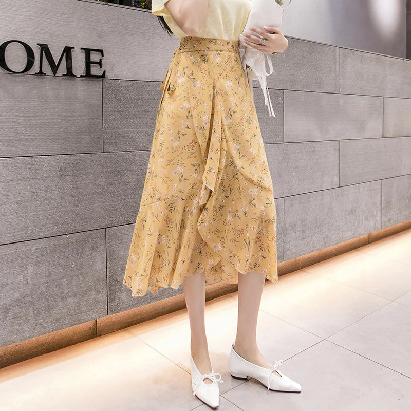 Summer Beach Skirt for Women Floral Print Gown
