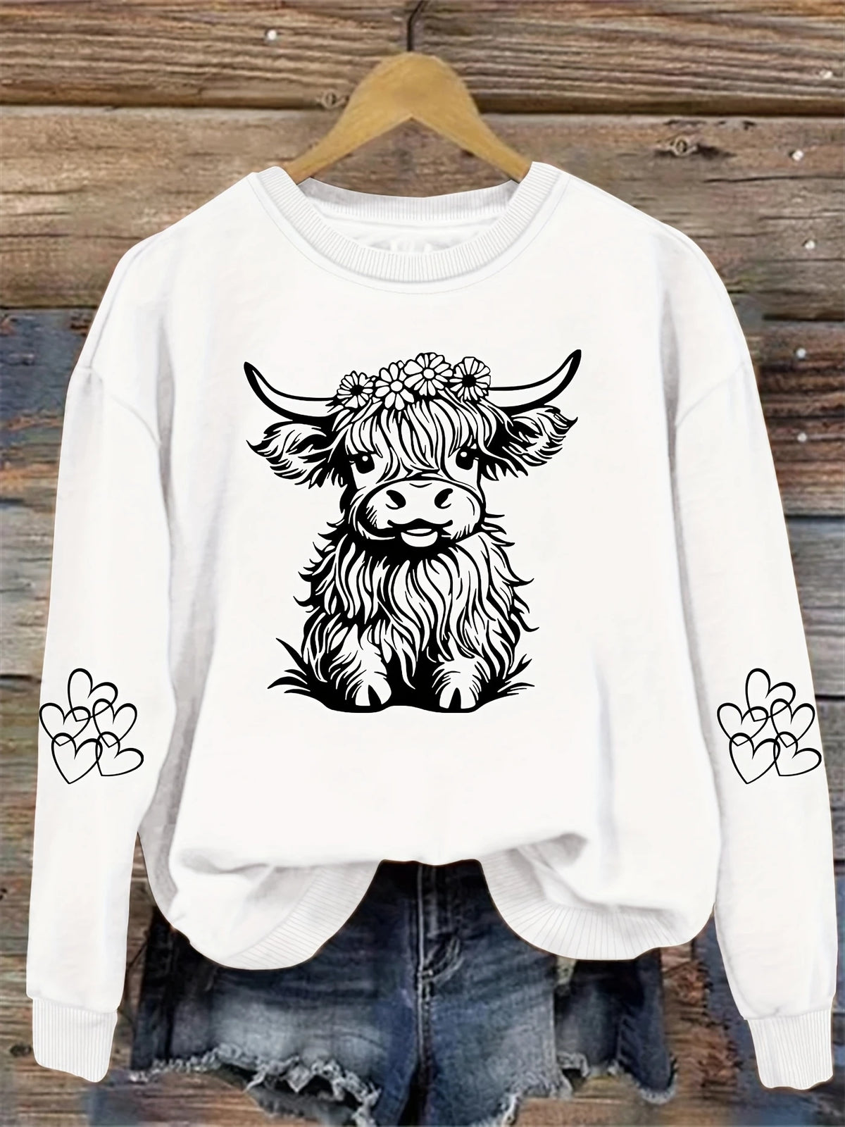 Women's Dog & Highland Cow Graphic Sweatshirt – Cozy, Cute & Animal-Lover Approved