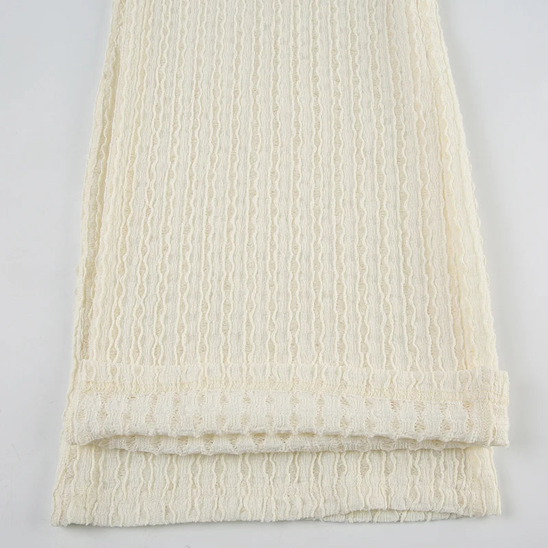 SUCHCUTE Holiday Fabric Texture Beach Knitted Pants Chic White Casual Pants  Y2k Aesthetic Summer Straight Trousers Beachwear