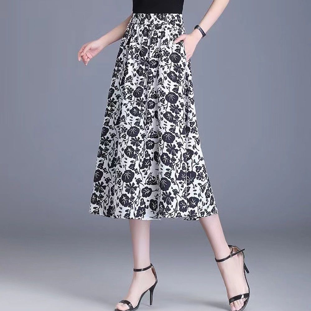 2023 New Summer Fashion Printing High Waist Wide Leg Pants Ladies Office Lady Geometric Elastic Waist Trousers Women Clothing