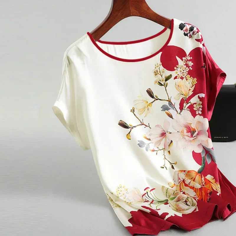 Plus Size Women's Silk Satin Print Blouse (FREE SHIPPING)