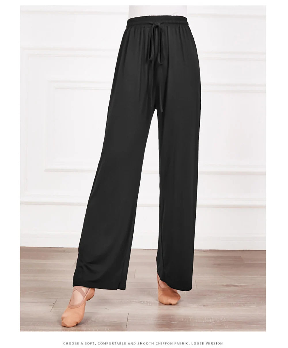 Women's soft ice silk wide leg pants High waist loose comfortable straight leg casual pants suitable for outdoor black pants