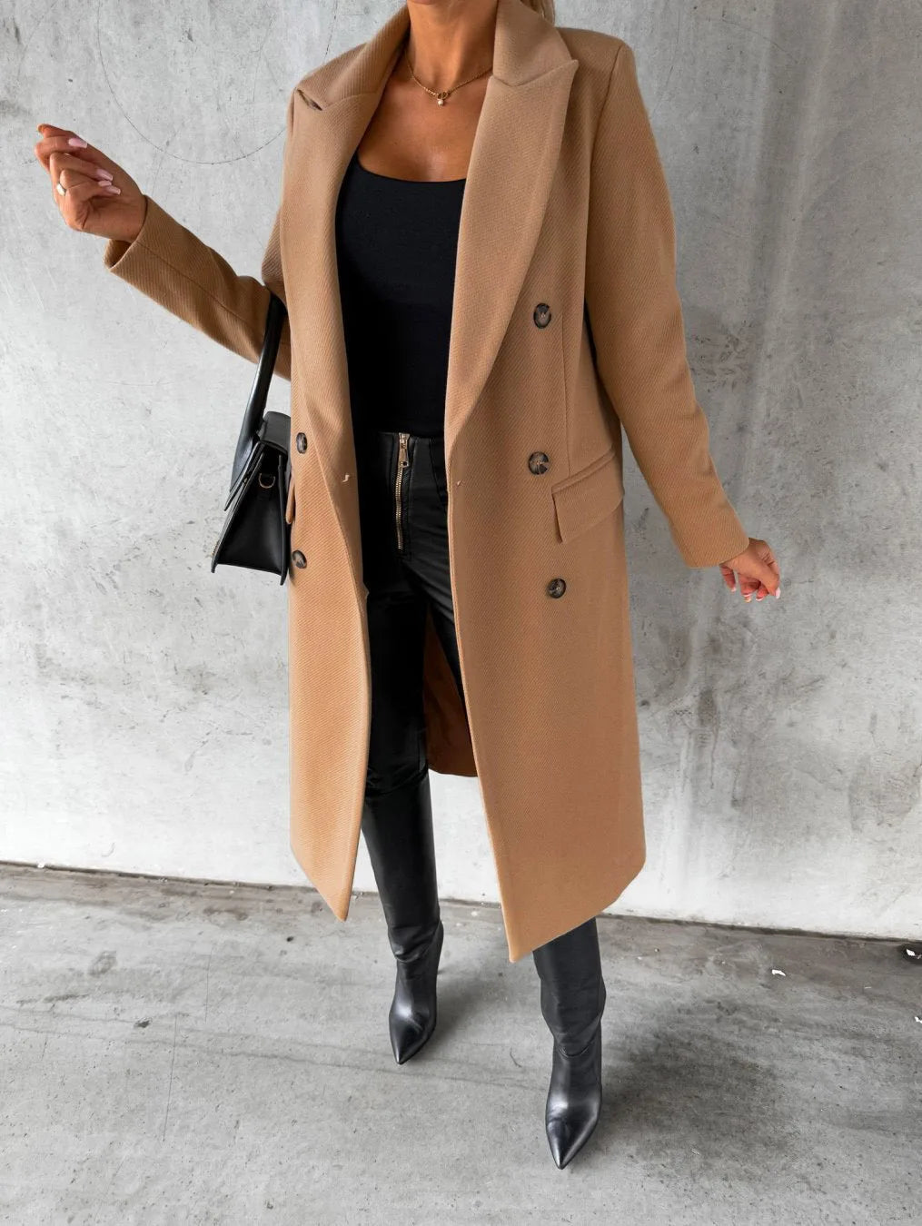 Women Wool Coats Long Jacket Double Breasted Turn Down Collar Woolen Overcoat Autumn Winter Vintage Office Lady Outerwear
