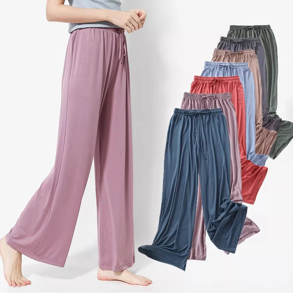 Women's soft ice silk wide leg pants High waist loose comfortable straight leg casual pants suitable for outdoor black pants