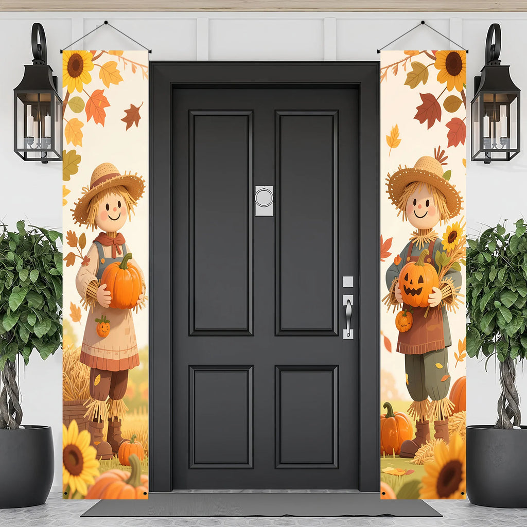 Fall Thanksgiving Banner Pumpkin Scarecrow Outdoor Wall Hanging