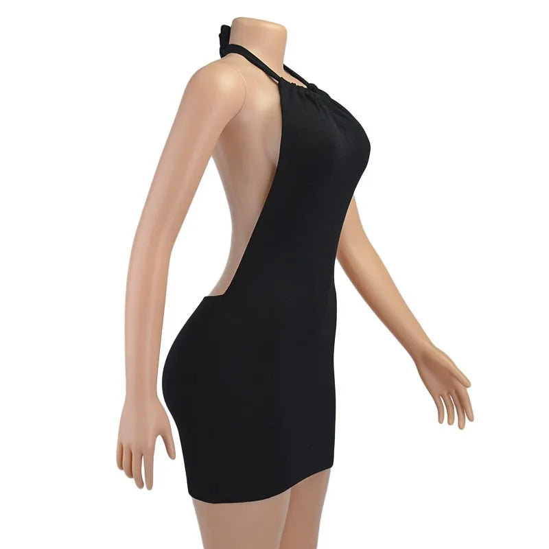 Women Sleeveless Backless Mini Skirt Dress 2023 Y2K Summer Bodycon Hang Neck Elegant Sexy Outfits Ladies Party Club Sundress