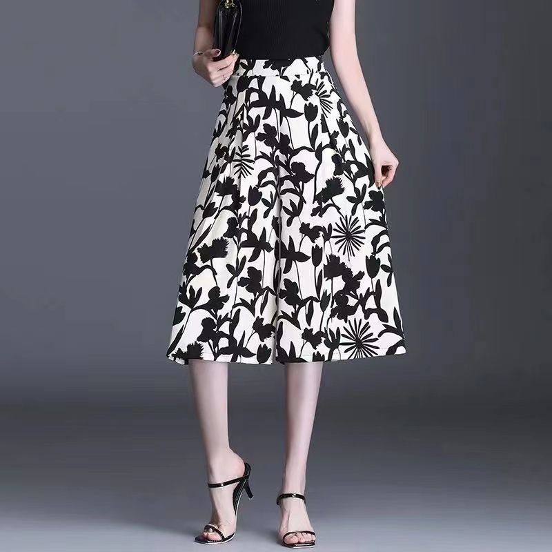 2023 New Summer Fashion Printing High Waist Wide Leg Pants Ladies Office Lady Geometric Elastic Waist Trousers Women Clothing