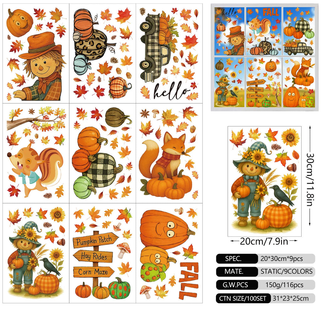 Fall Window Clings Autumn Reusable Thanksgiving Decor