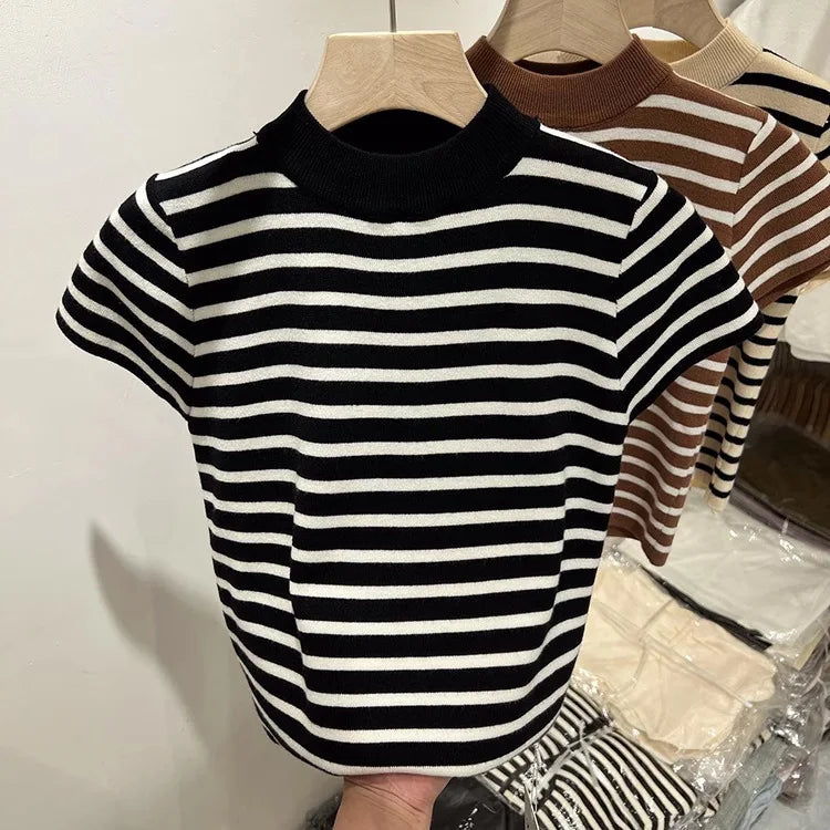 Half Turtleneck Pullover Striped Sweater (FREE SHIPPING)