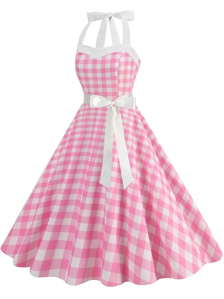 Women's Vintage Polka Dot Party Dress with Belt – 50s/60s Retro Charm