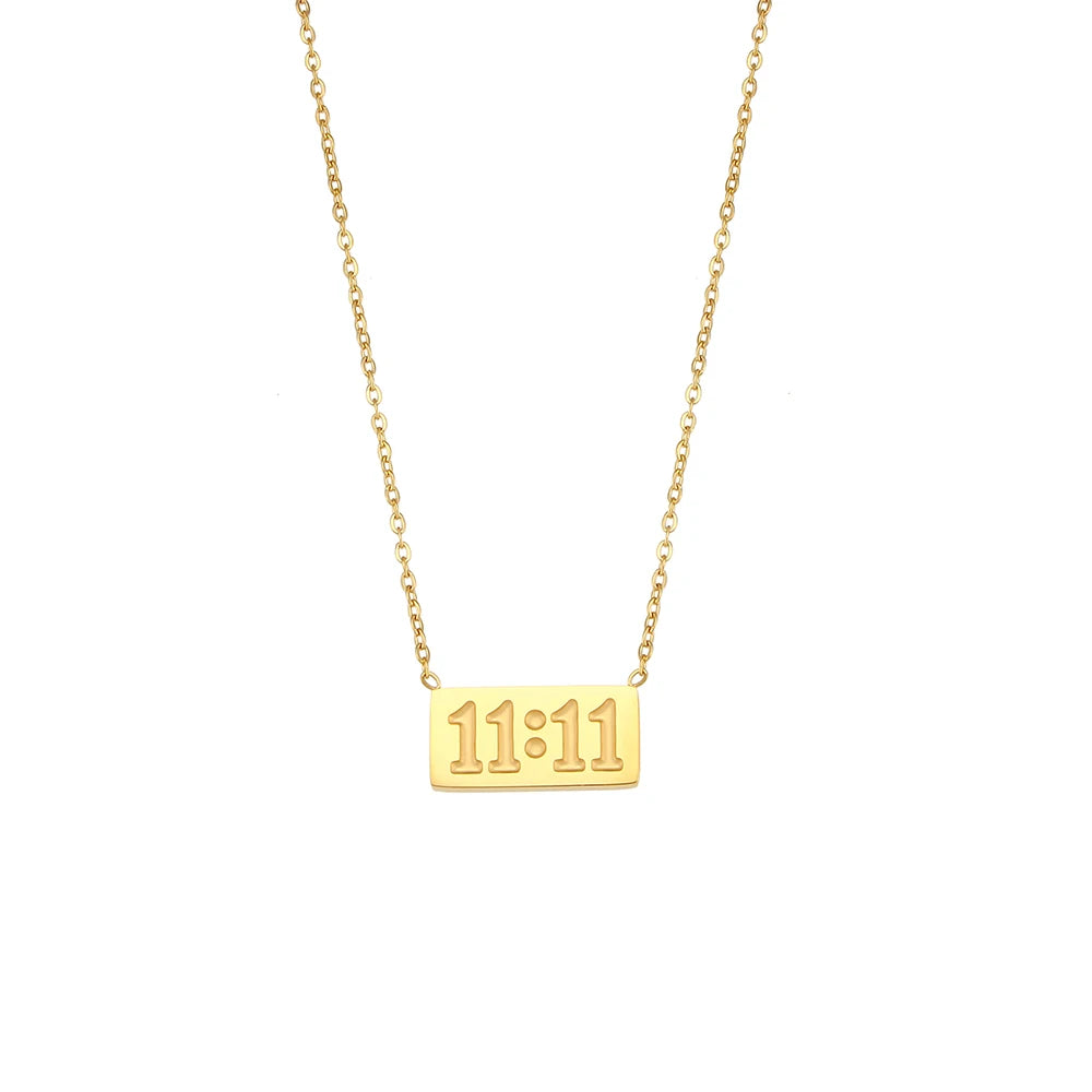 11:11 Make a wish Square Pendant Necklace for Woman Stainless Steel Gold Silver Color Necklace