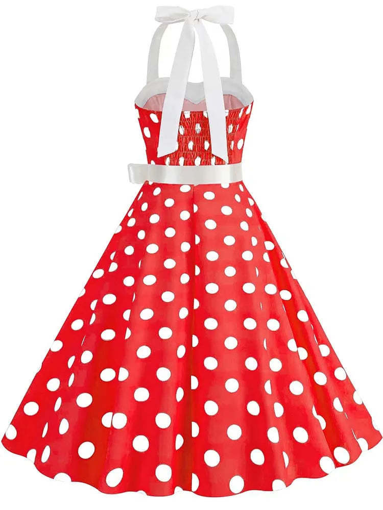 Women's Vintage Polka Dot Party Dress with Belt – 50s/60s Retro Charm
