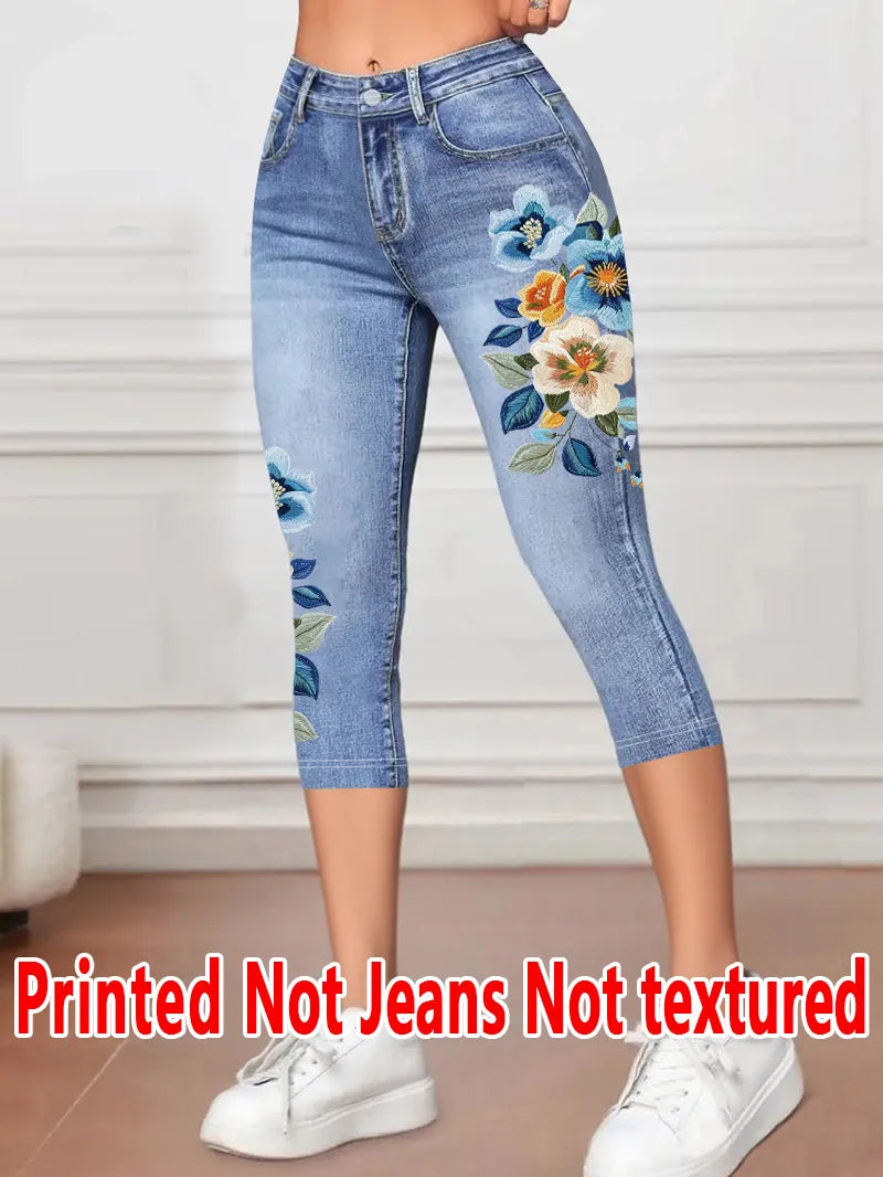 8233 [Printed Pants - Not Denim Fabric] Printed Legging - Not Denim Fabric, Not Textured, New Women's Capri Leggings,